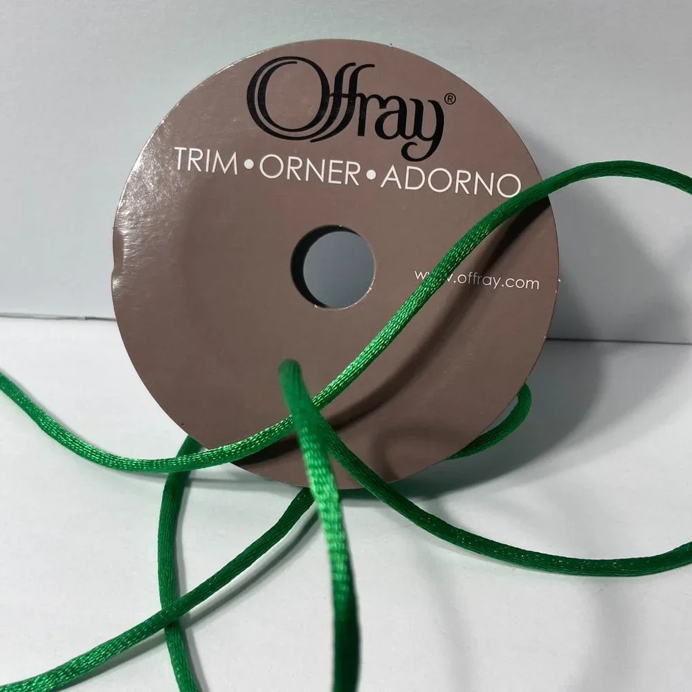 Green Rat Tail Cord Trim Ribbon 12 Rolls Offray Crafts Scrapbook Gift Wrap 1/8